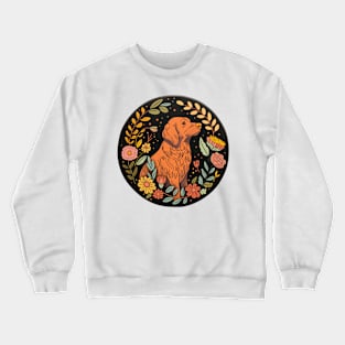 Floral Brown Dog Design Crewneck Sweatshirt